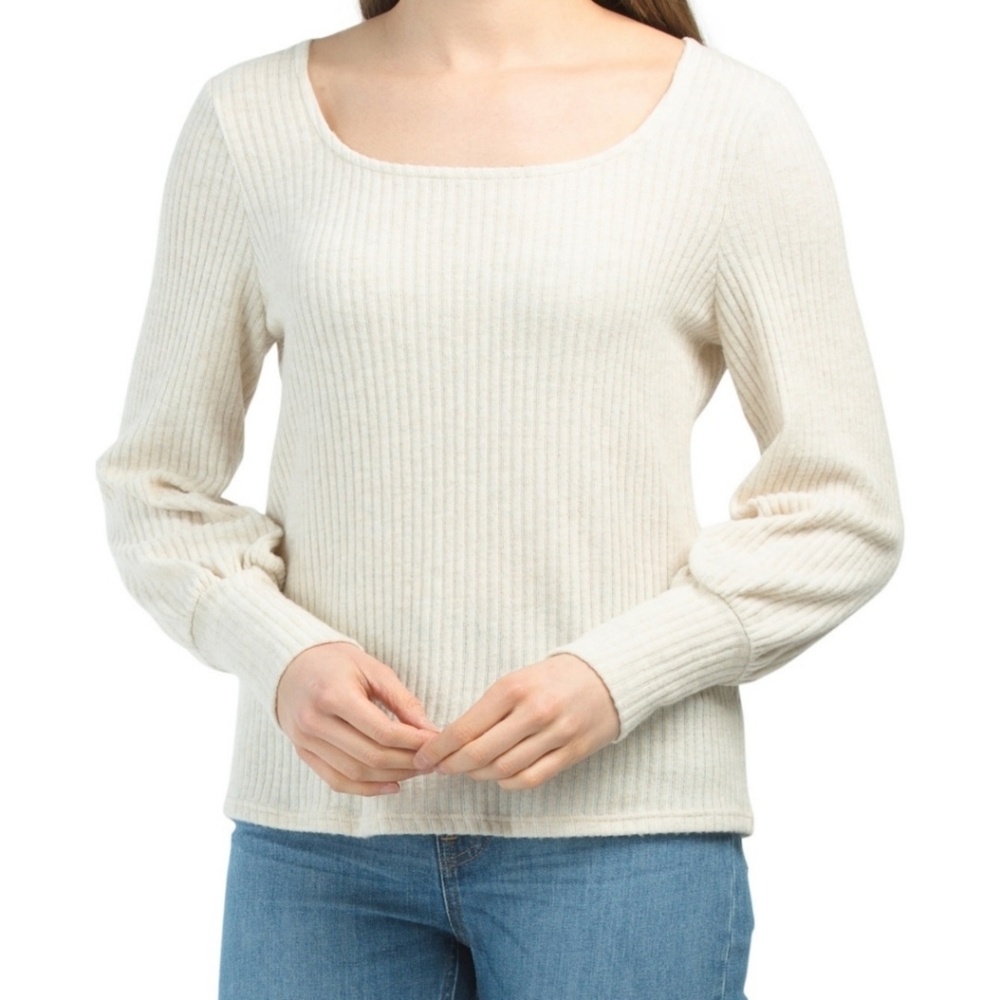 Anthropologie W5 Rib Knit Beige Top Size M New